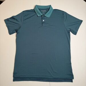 Bonobos Golf Mens Medium Slim Fit Striped Performance Polo Shirt Teal Navy Blue